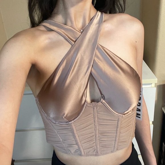 Urban Outfitters Out From Under Nebula Cross Front Corset Top bronze,size s. NWT - Picture 4 of 8